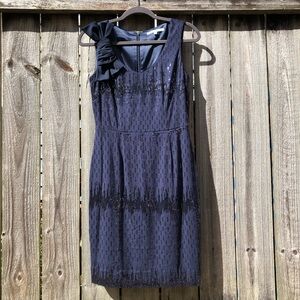 Antonio Melani Navy Sequin Sheath Dress Bow Shoulder Size 4 Chantel